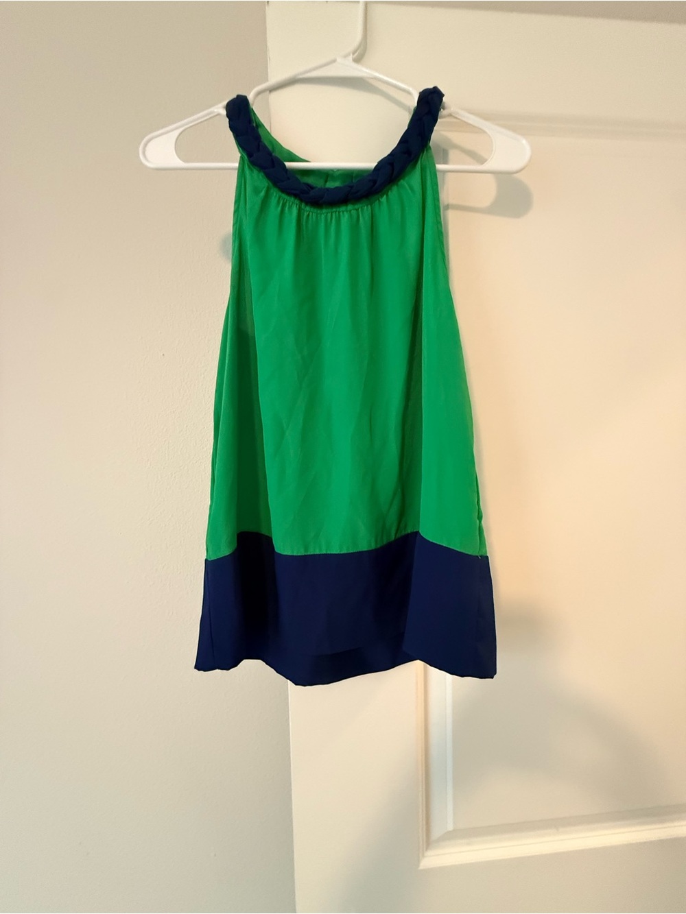 Banana Republic Green and Navy Braided-Halter Colorblock Top
